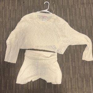 Cream Knit Sweater and Shorts Set